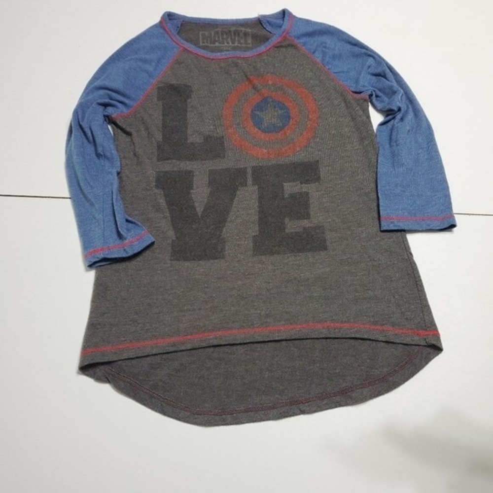 Marvel 3/4 blue sleeve L girl gray LOVE shirt
